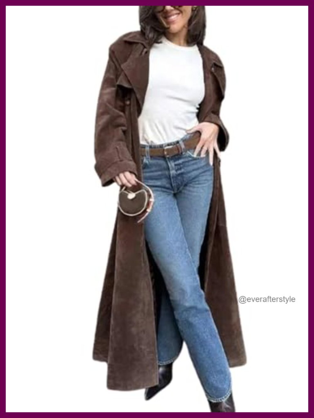Faux Suede Long Trench Coat Notched Lapel Double Breasted Belted Overcoat